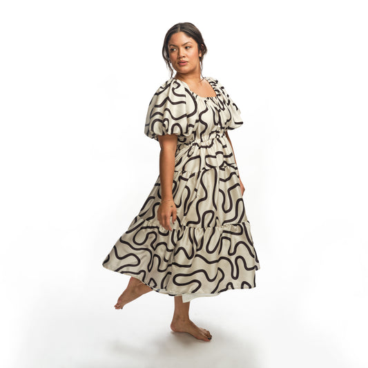 Suzy Dress - Black/Ivory Squiggle