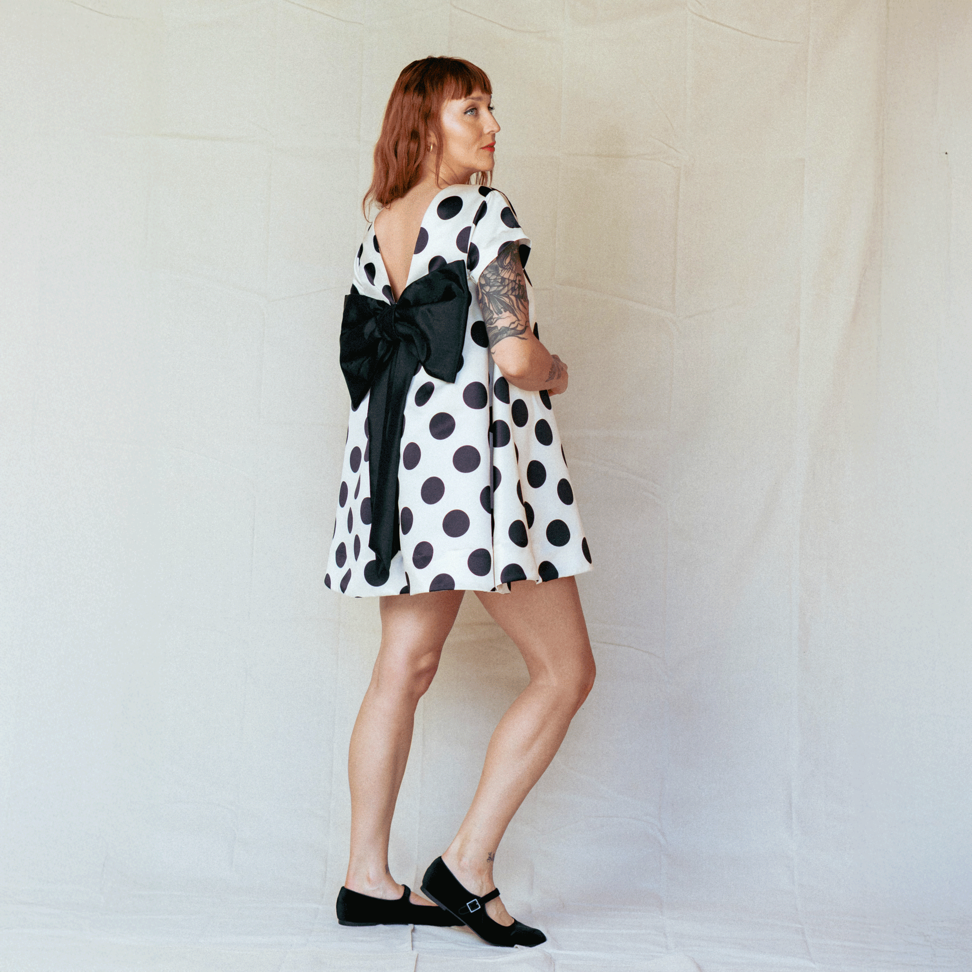 rita short sleeve bow back swing mini dress Rita Dress